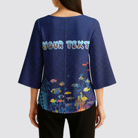 Personalized Hawaii Diving Kimono Sleeve Blouse Tribal Pattern with Ocean Floor LT03 - Polynesian Pride