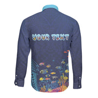 Personalized Hawaii Diving Long Sleeve Button Shirt Tribal Pattern with Ocean Floor LT03 - Polynesian Pride