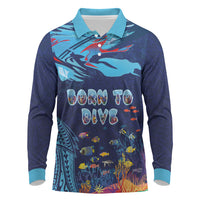 Personalized Hawaii Diving Long Sleeve Polo Shirt Tribal Pattern with Ocean Floor LT03 Multicolor - Polynesian Pride