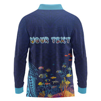 Personalized Hawaii Diving Long Sleeve Polo Shirt Tribal Pattern with Ocean Floor LT03 - Polynesian Pride