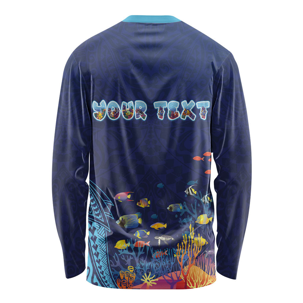 Personalized Hawaii Diving Long Sleeve Shirt Tribal Pattern with Ocean Floor LT03 - Polynesian Pride