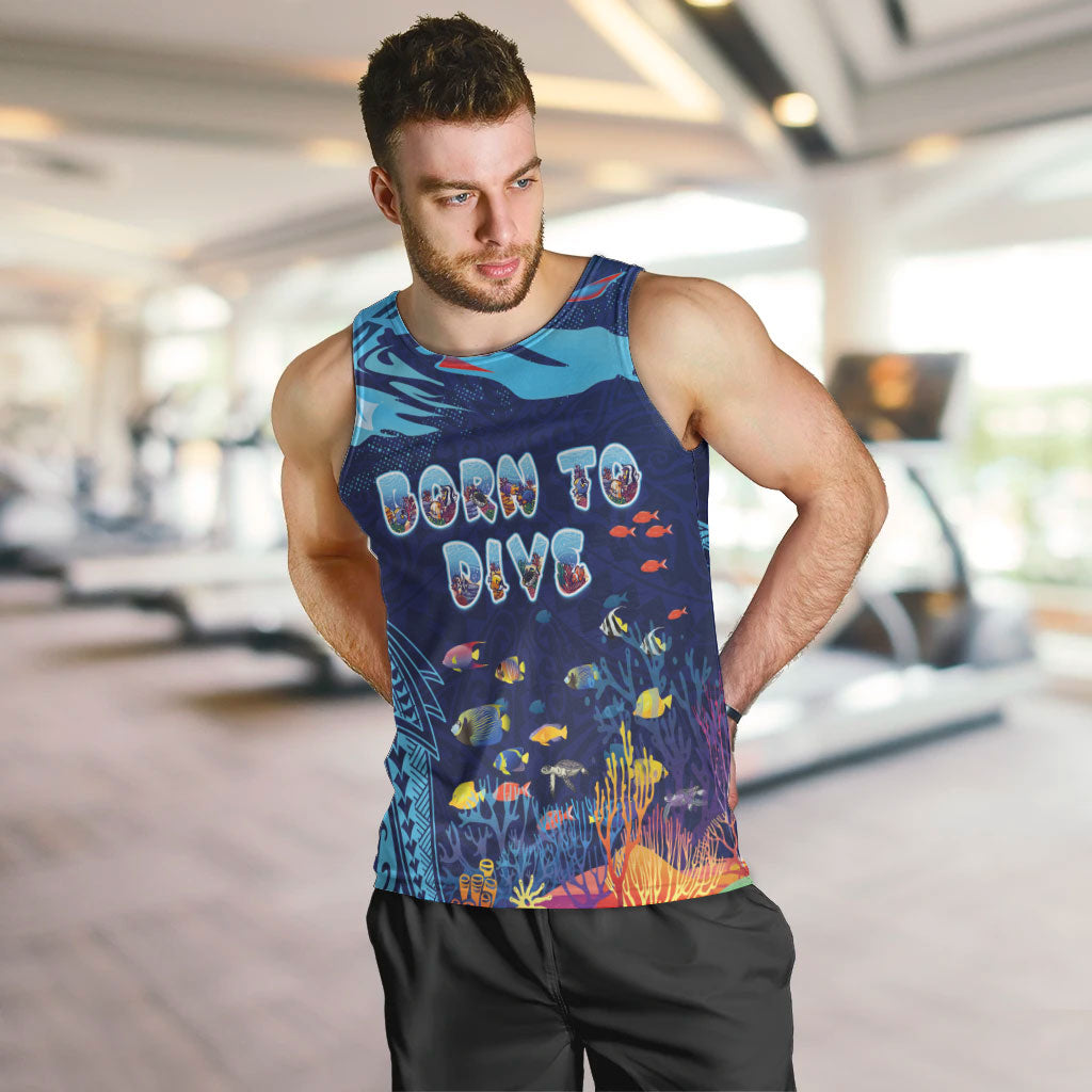 Personalized Hawaii Diving Men Tank Top Tribal Pattern with Ocean Floor LT03 Multicolor - Polynesian Pride