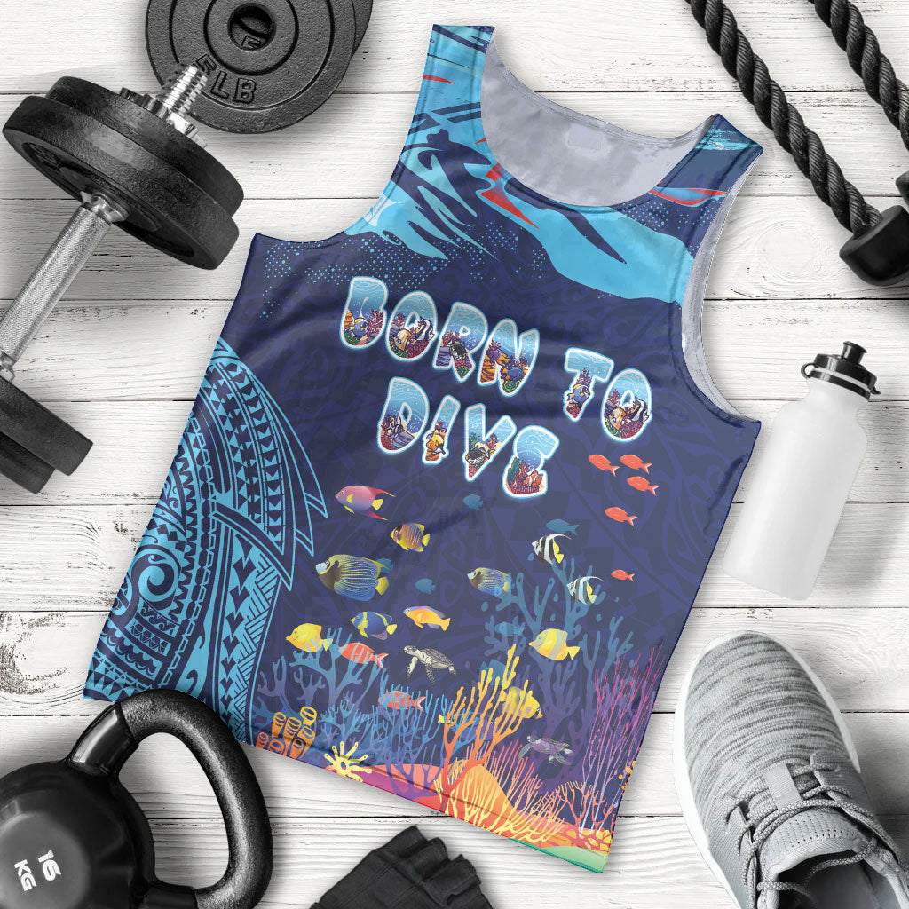 Personalized Hawaii Diving Men Tank Top Tribal Pattern with Ocean Floor LT03 - Polynesian Pride