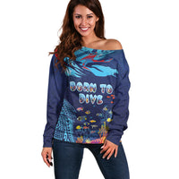 Personalized Hawaii Diving Off Shoulder Sweater Tribal Pattern with Ocean Floor LT03 Women Multicolor - Polynesian Pride