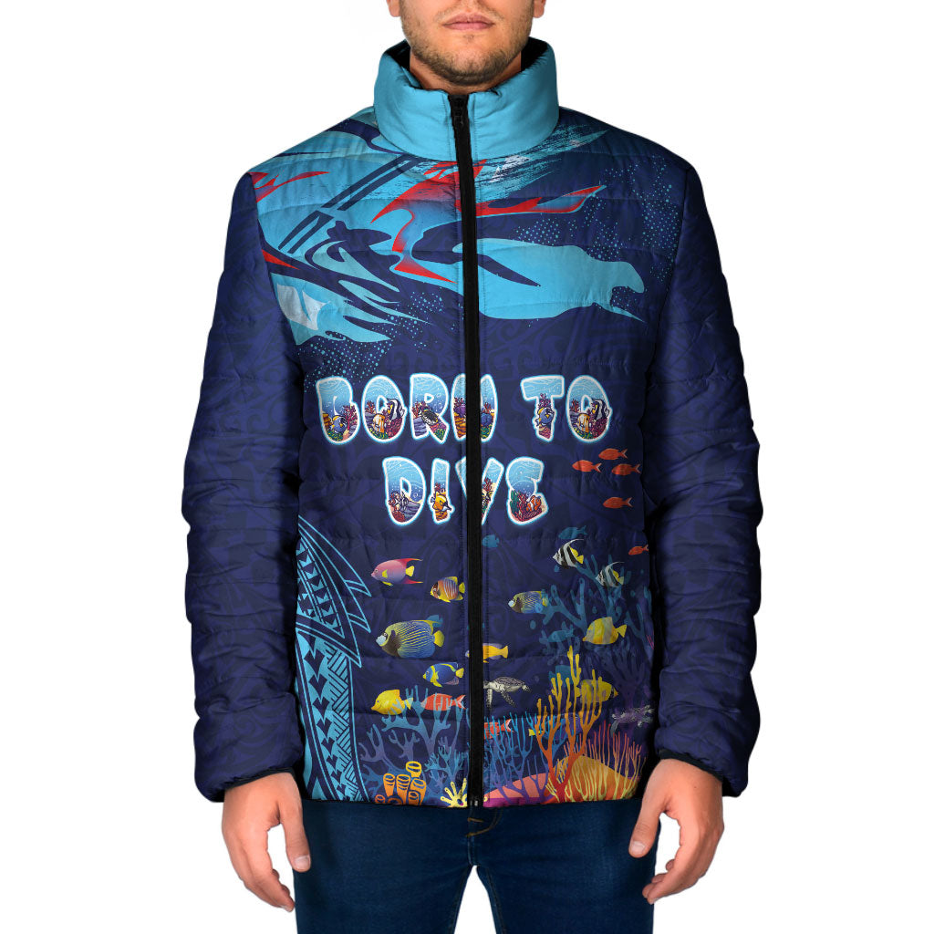 Personalized Hawaii Diving Padded Jacket Tribal Pattern with Ocean Floor LT03 Men Multicolor - Polynesian Pride