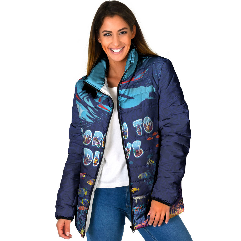 Personalized Hawaii Diving Padded Jacket Tribal Pattern with Ocean Floor LT03 Women Multicolor - Polynesian Pride