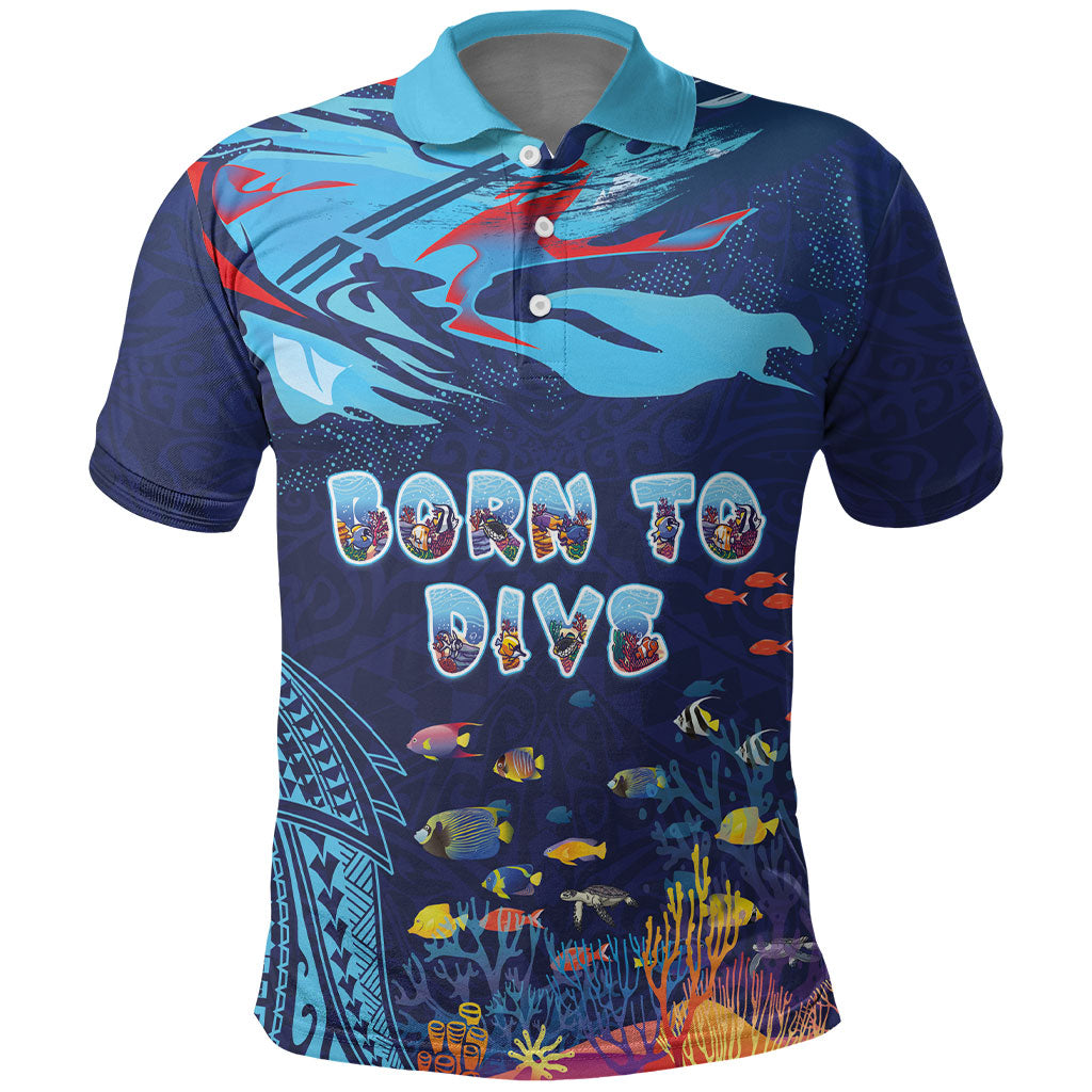 Personalized Hawaii Diving Polo Shirt Tribal Pattern with Ocean Floor LT03 Multicolor - Polynesian Pride