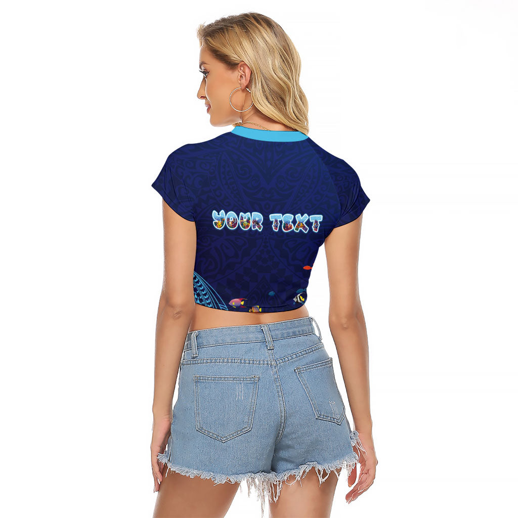 Personalized Hawaii Diving Raglan Cropped T Shirt Tribal Pattern with Ocean Floor LT03 - Polynesian Pride