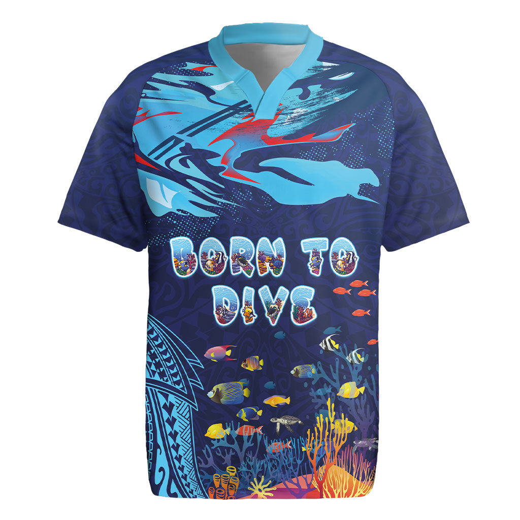 Personalized Hawaii Diving Rugby Jersey Tribal Pattern with Ocean Floor LT03 Multicolor - Polynesian Pride