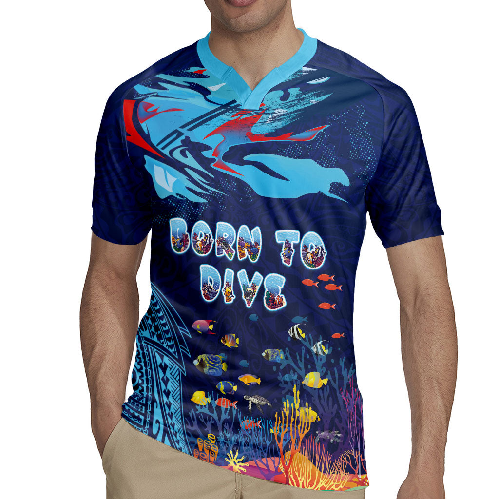 Personalized Hawaii Diving Rugby Jersey Tribal Pattern with Ocean Floor LT03 - Polynesian Pride