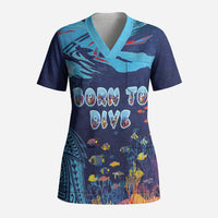 Personalized Hawaii Diving Scrub Top Tribal Pattern with Ocean Floor LT03 Adult Multicolor - Polynesian Pride