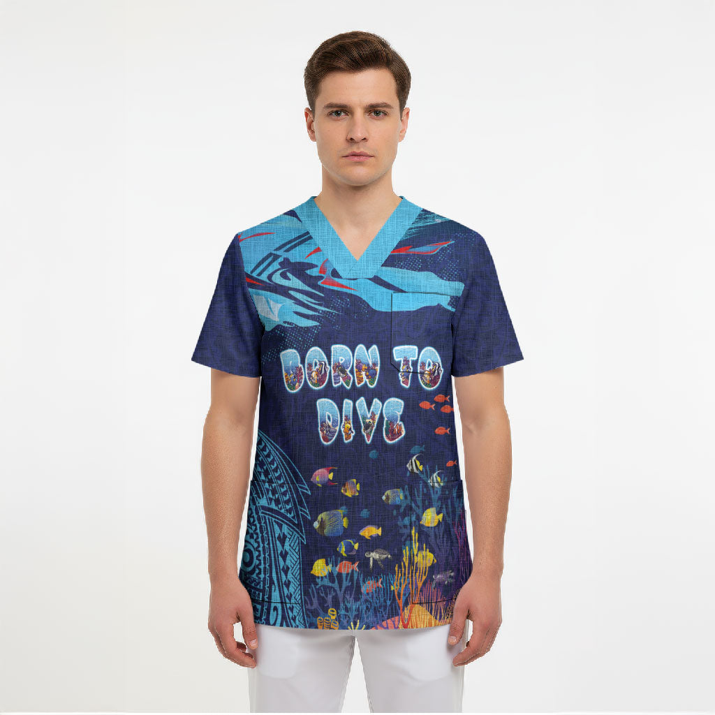 Personalized Hawaii Diving Scrub Top Tribal Pattern with Ocean Floor LT03 - Polynesian Pride