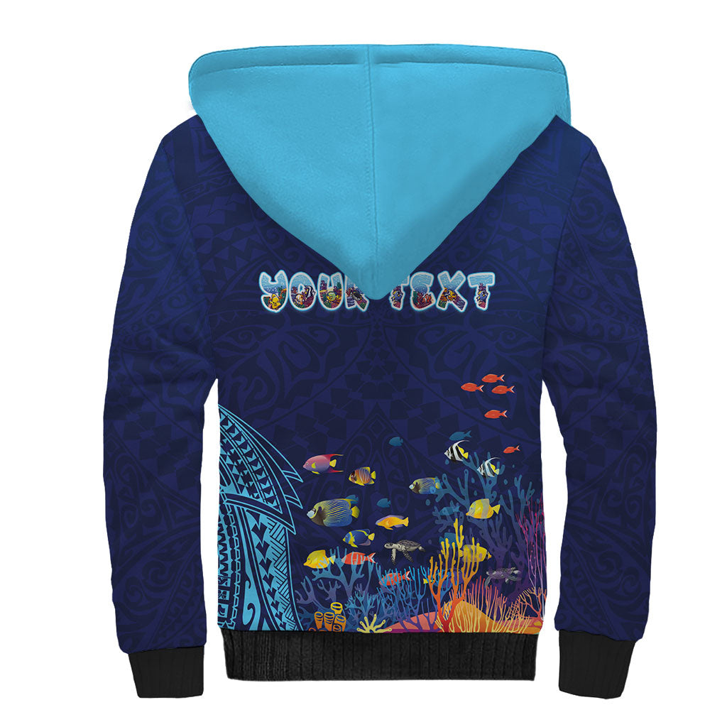 Personalized Hawaii Diving Sherpa Hoodie Tribal Pattern with Ocean Floor LT03 - Polynesian Pride