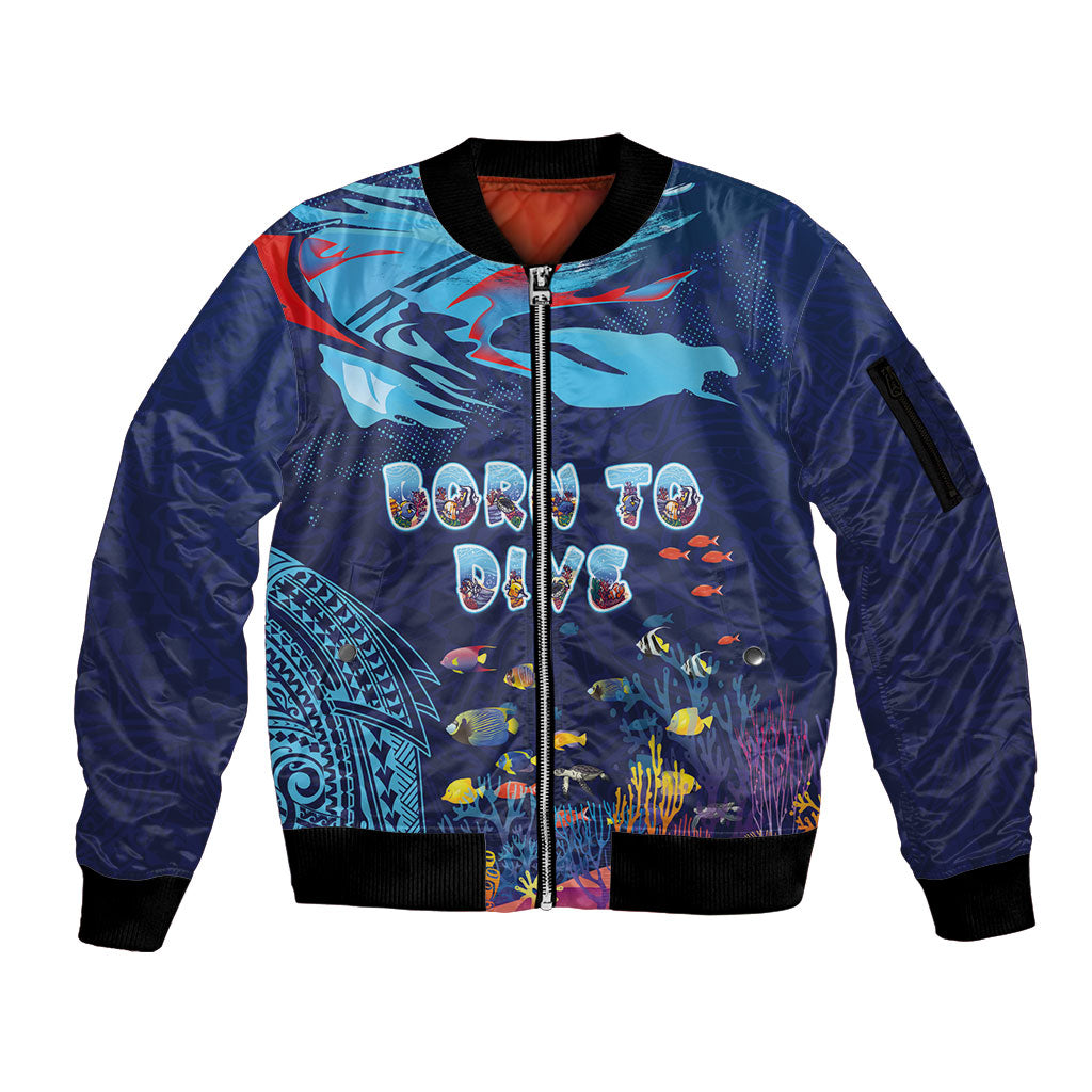 Personalized Hawaii Diving Sleeve Zip Bomber Jacket Tribal Pattern with Ocean Floor LT03 Unisex Multicolor - Polynesian Pride