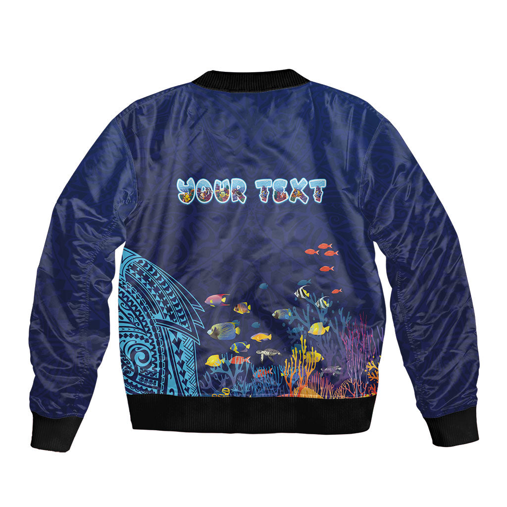 Personalized Hawaii Diving Sleeve Zip Bomber Jacket Tribal Pattern with Ocean Floor LT03 - Polynesian Pride
