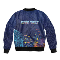 Personalized Hawaii Diving Sleeve Zip Bomber Jacket Tribal Pattern with Ocean Floor LT03 - Polynesian Pride