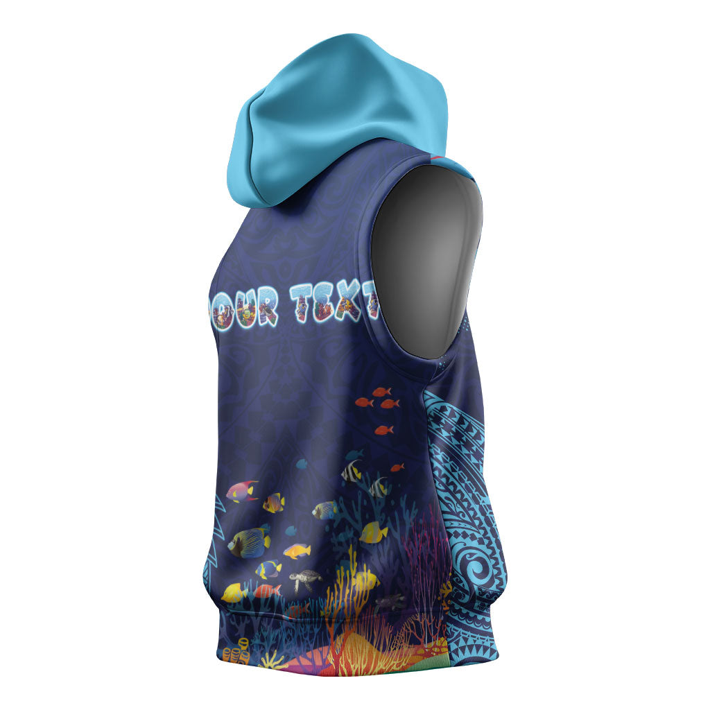 Personalized Hawaii Diving Sleeveless Hoodie Tribal Pattern with Ocean Floor LT03 - Polynesian Pride