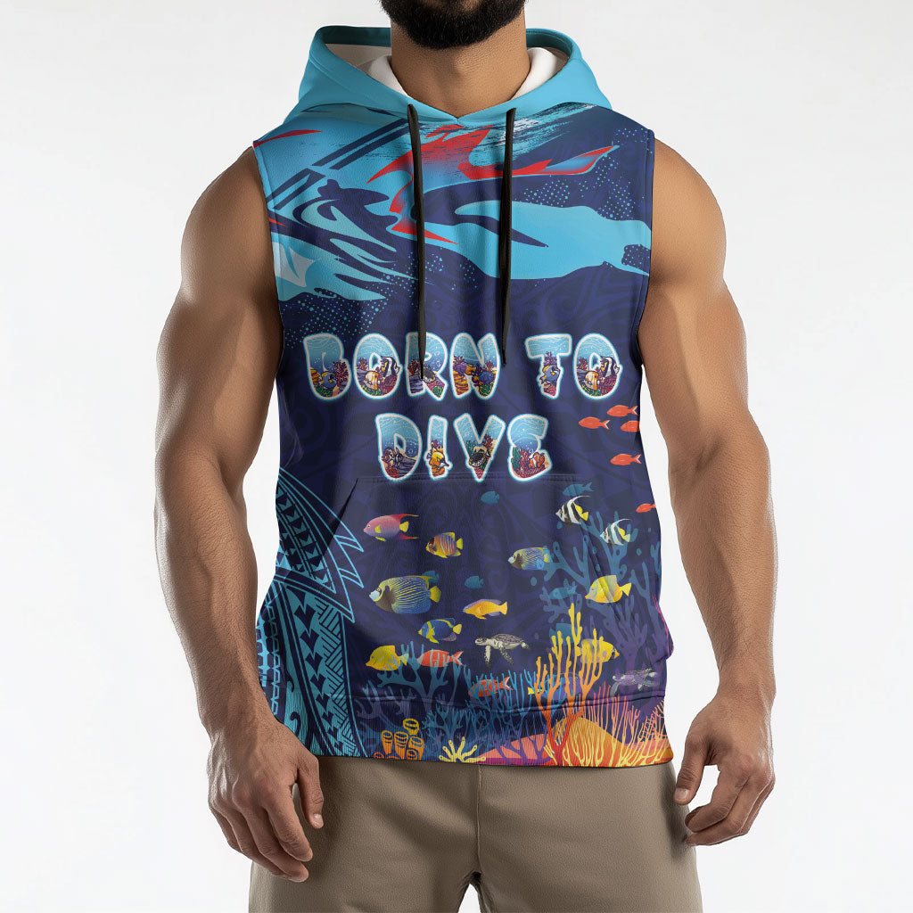 Personalized Hawaii Diving Sleeveless Hoodie Tribal Pattern with Ocean Floor LT03 - Polynesian Pride