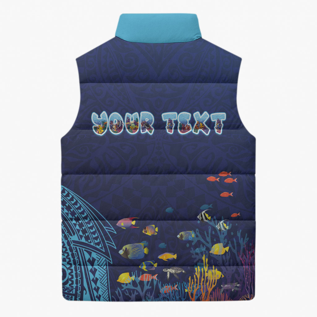 Personalized Hawaii Diving Sleeveless Puffer Jacket Tribal Pattern with Ocean Floor LT03 - Polynesian Pride