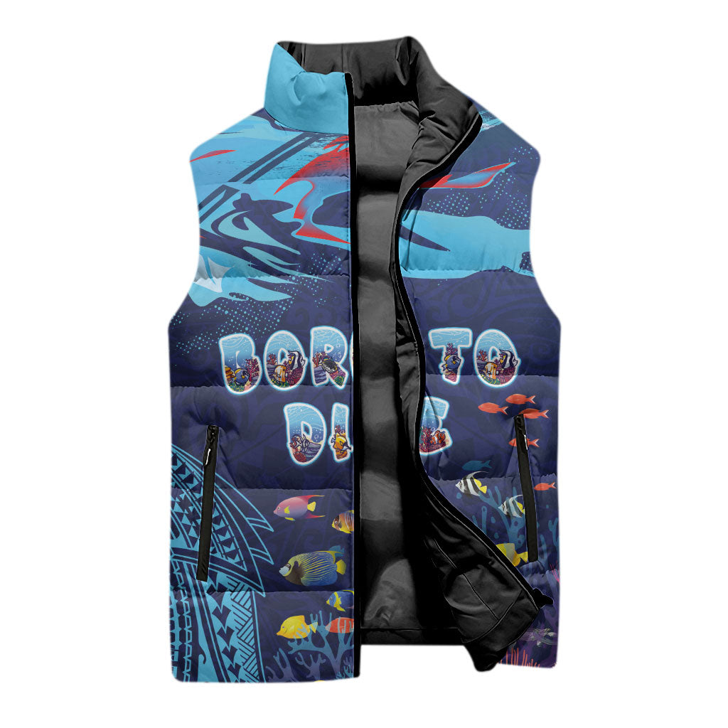 Personalized Hawaii Diving Sleeveless Puffer Jacket Tribal Pattern with Ocean Floor LT03 - Polynesian Pride