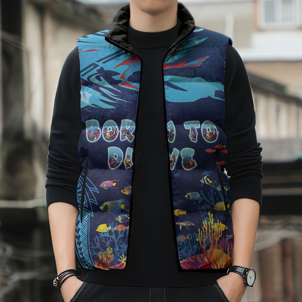 Personalized Hawaii Diving Sleeveless Puffer Jacket Tribal Pattern with Ocean Floor LT03 - Polynesian Pride