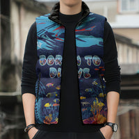 Personalized Hawaii Diving Sleeveless Puffer Jacket Tribal Pattern with Ocean Floor LT03 - Polynesian Pride