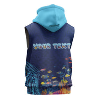 Personalized Hawaii Diving Sleeveless Zip Hoodie Tribal Pattern with Ocean Floor LT03 - Polynesian Pride