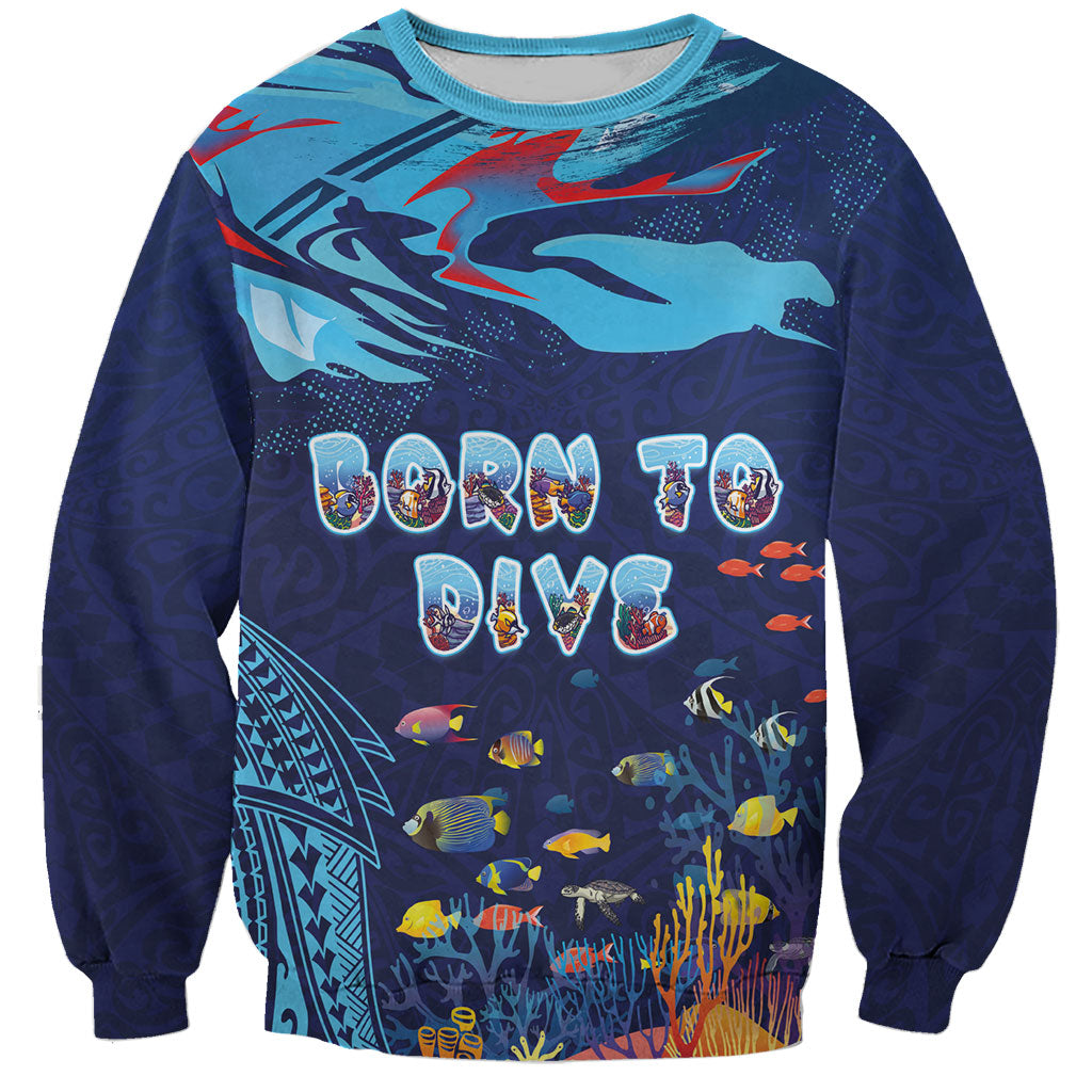 Personalized Hawaii Diving Sweatshirt Tribal Pattern with Ocean Floor LT03 Unisex Multicolor - Polynesian Pride