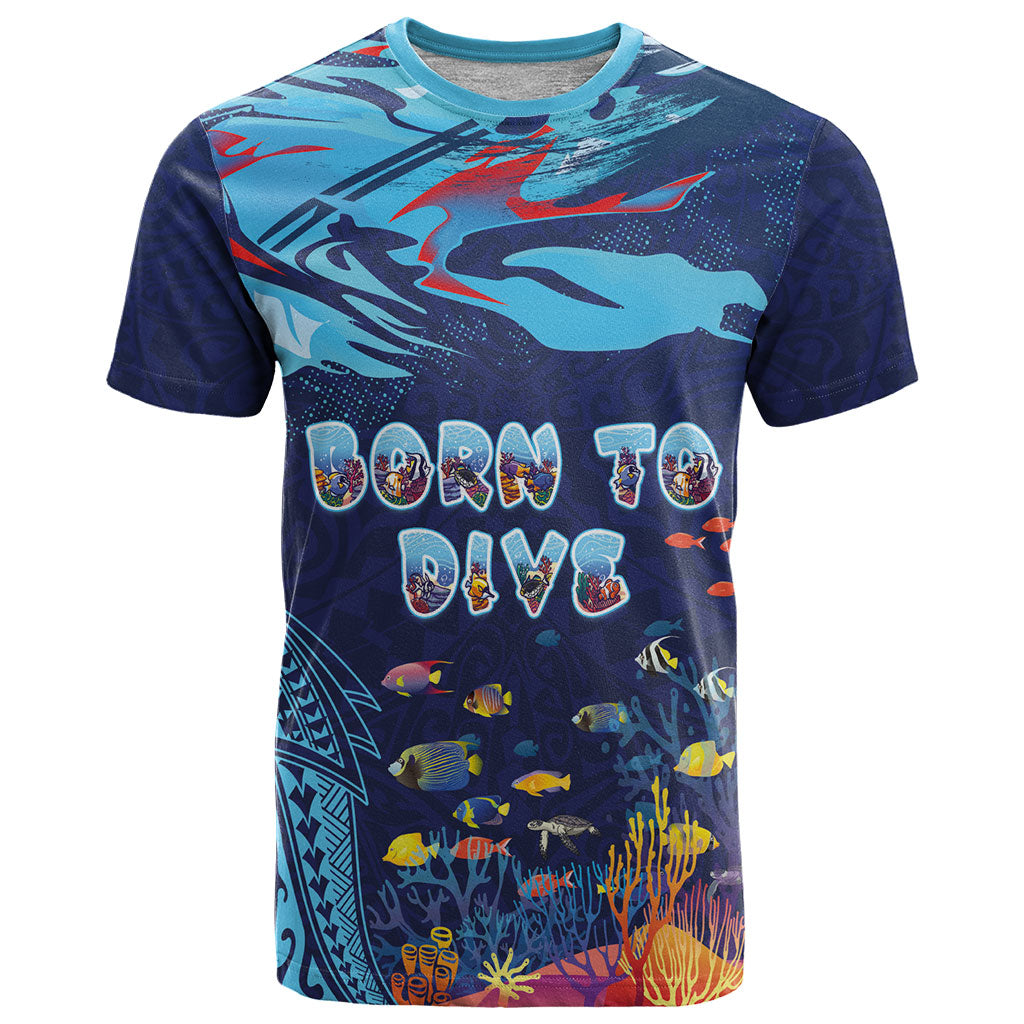 Personalized Hawaii Diving T Shirt Tribal Pattern with Ocean Floor LT03 Multicolor - Polynesian Pride