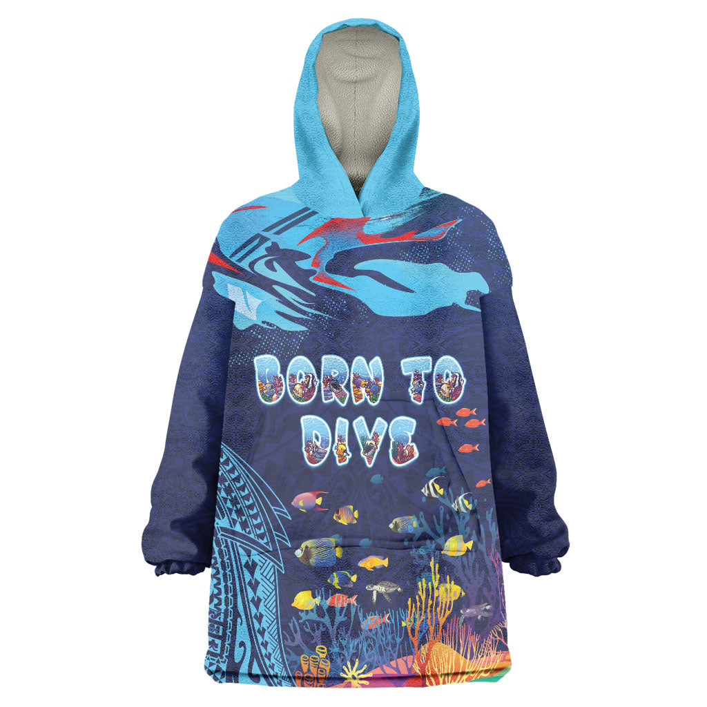 Personalized Hawaii Diving Wearable Blanket Hoodie Tribal Pattern with Ocean Floor