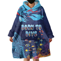 Personalized Hawaii Diving Wearable Blanket Hoodie Tribal Pattern with Ocean Floor LT03 - Polynesian Pride