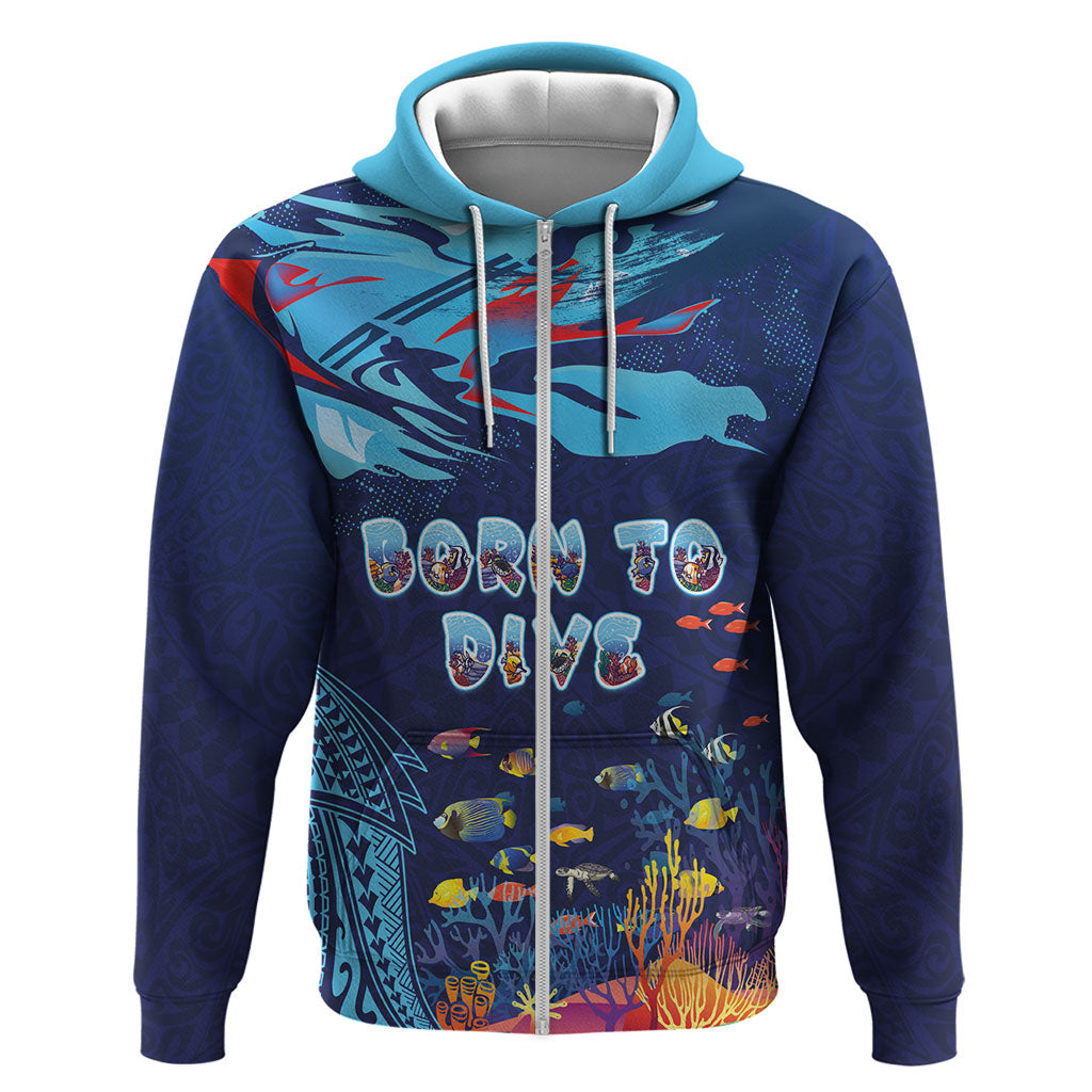 Personalized Hawaii Diving Zip Hoodie Tribal Pattern with Ocean Floor LT03 Zip Hoodie Multicolor - Polynesian Pride