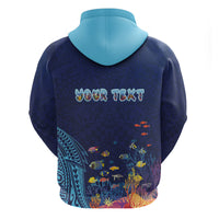 Personalized Hawaii Diving Zip Hoodie Tribal Pattern with Ocean Floor LT03 - Polynesian Pride