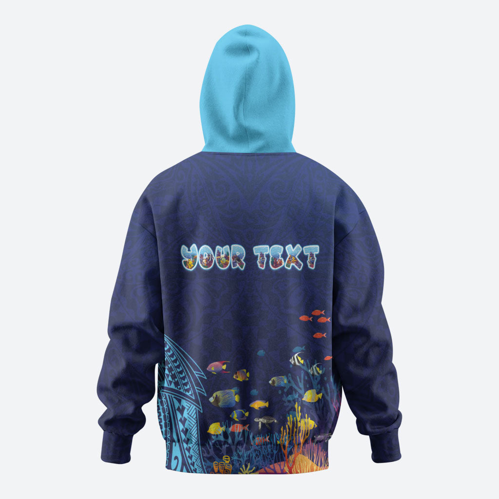 Personalized Hawaii Diving Zip Hoodie Tribal Pattern with Ocean Floor LT03 - Polynesian Pride