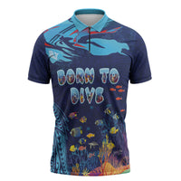 Personalized Hawaii Diving Zipper Polo Shirt Tribal Pattern with Ocean Floor LT03 Multicolor - Polynesian Pride