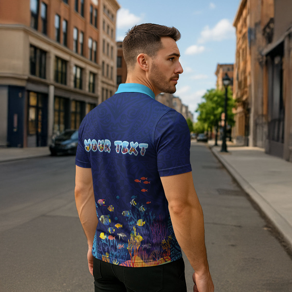 Personalized Hawaii Diving Zipper Polo Shirt Tribal Pattern with Ocean Floor LT03 - Polynesian Pride