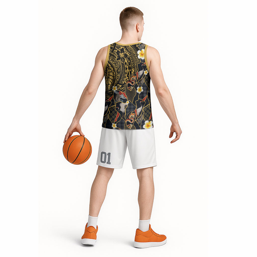 Hawaiian and Japanese Basketball Jersey Polynesian Tattoo with Japanese Culture Kintsugi Style LT03 - Polynesian Pride