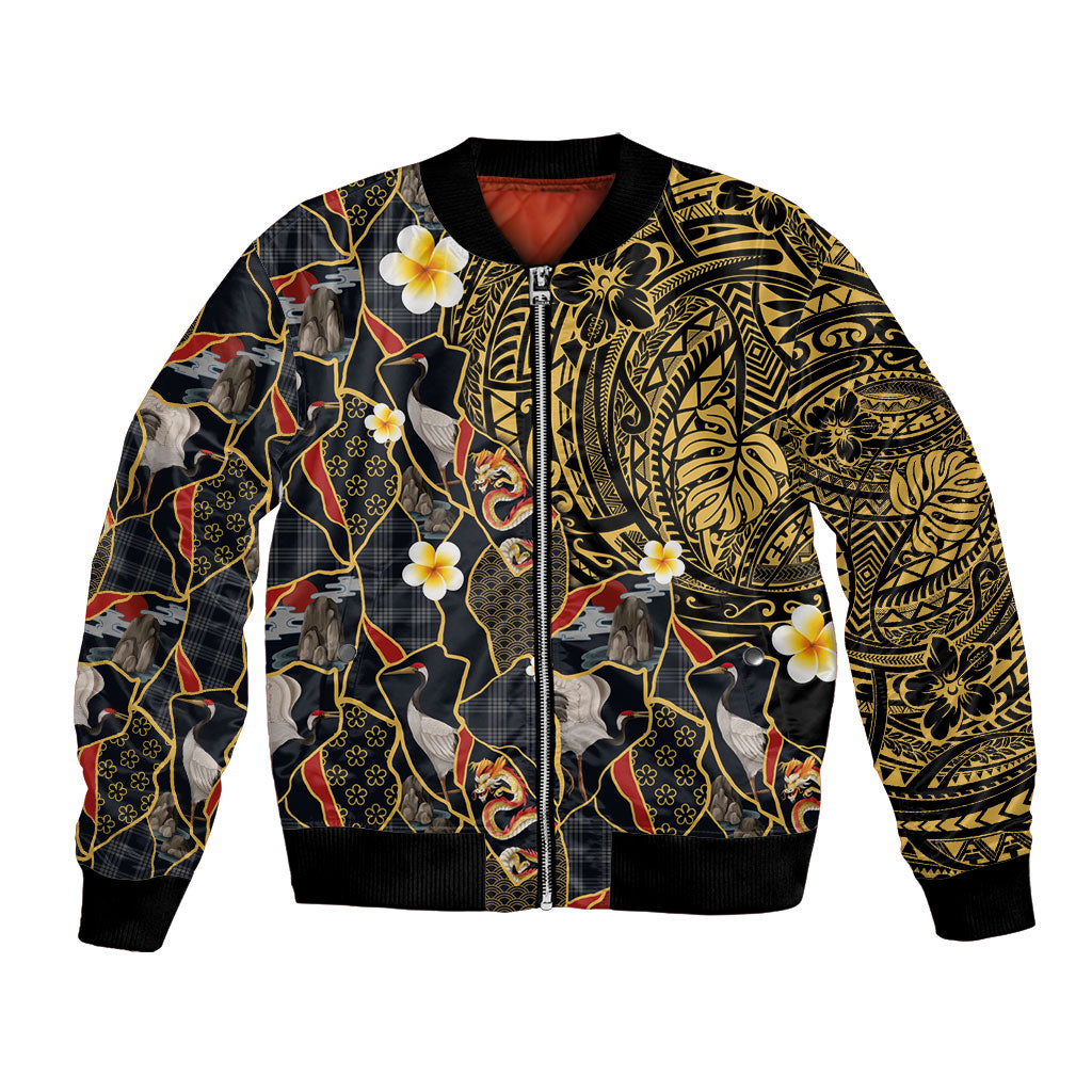Hawaiian and Japanese Bomber Jacket Polynesian Tattoo with Japanese Culture Kintsugi Style LT03 Unisex Multicolor - Polynesian Pride