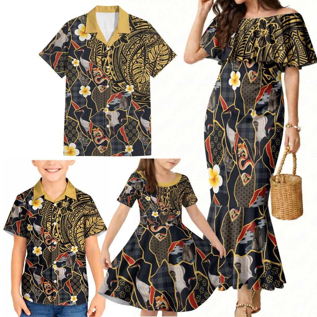 Hawaiian and Japanese Family Matching Mermaid Dress and Hawaiian Shirt Polynesian Tattoo with Japanese Culture Kintsugi Style LT03 - Polynesian Pride