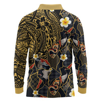 Hawaiian and Japanese Long Sleeve Polo Shirt Polynesian Tattoo with Japanese Culture Kintsugi Style LT03 - Polynesian Pride