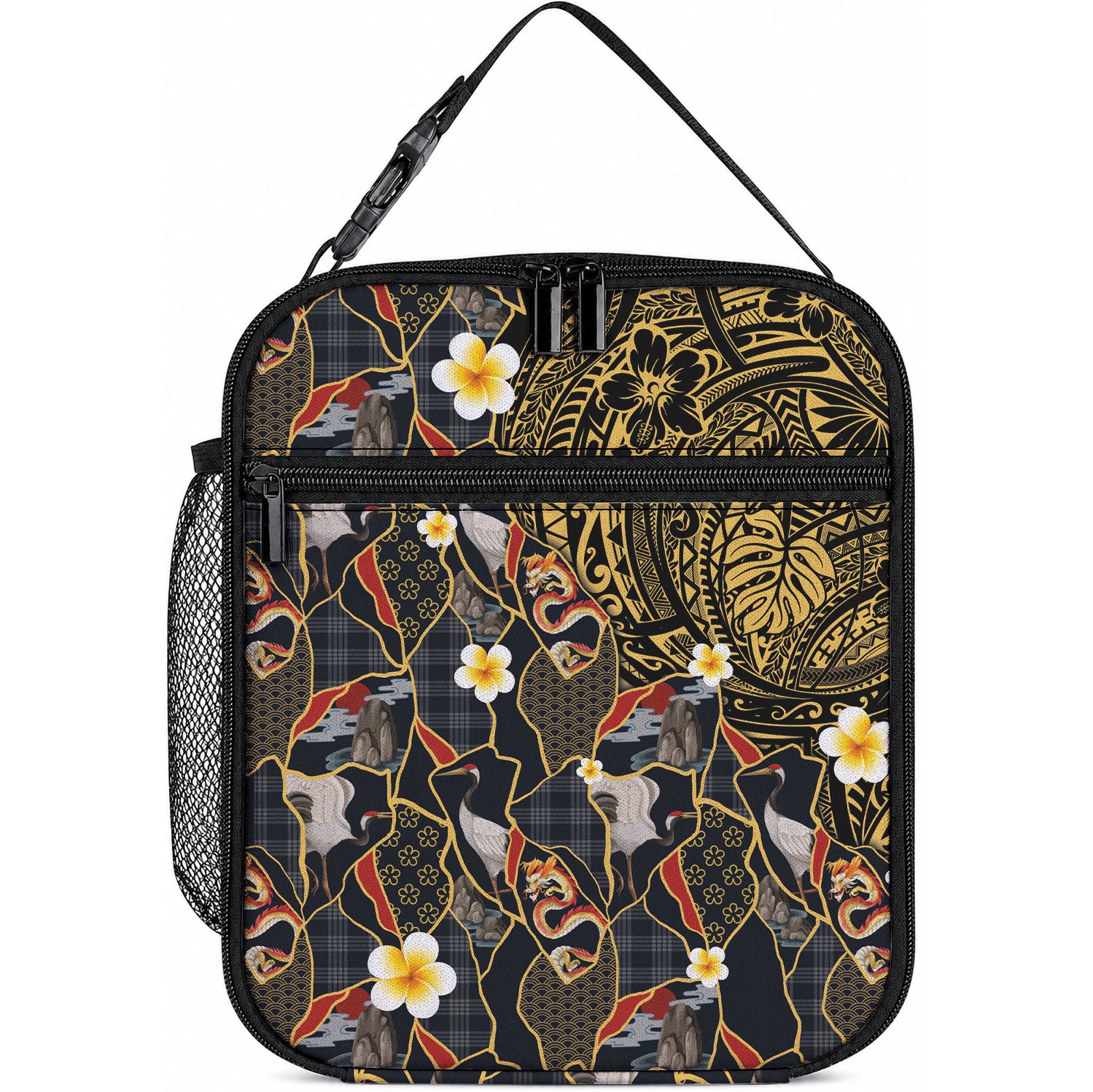 Hawaiian and Japanese Lunch Bag Polynesian Tattoo with Japanese Culture Kintsugi Style LT03 10.2 × 8.3 × 4.3 inch Multicolor - Polynesian Pride