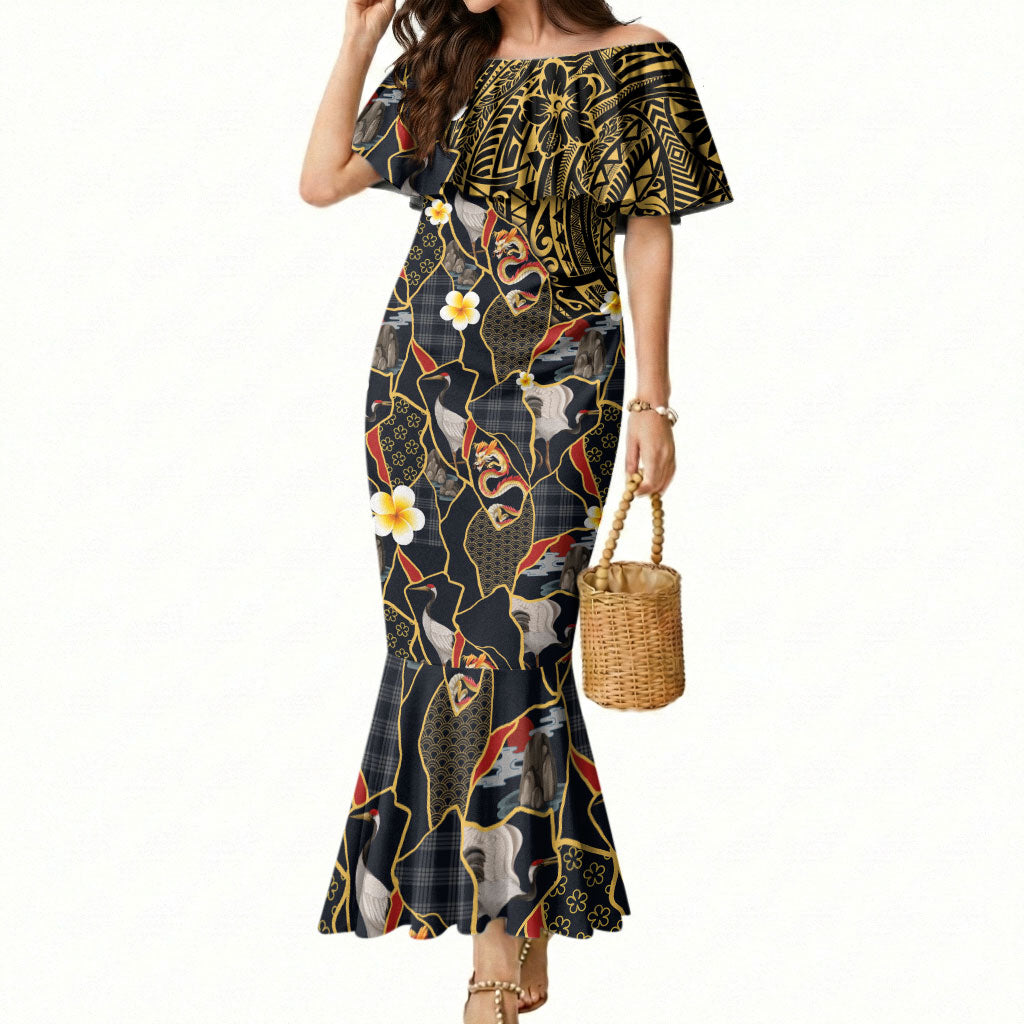 Hawaiian and Japanese Mermaid Dress Polynesian Tattoo with Japanese Culture Kintsugi Style LT03 Women Multicolor - Polynesian Pride