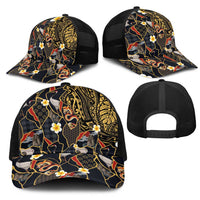 Hawaiian and Japanese Mesh Trucker Cap Polynesian Tattoo with Japanese Culture Kintsugi Style LT03 - Polynesian Pride
