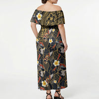 Hawaiian and Japanese Off Shoulder Maxi Dress Polynesian Tattoo with Japanese Culture Kintsugi Style LT03 - Polynesian Pride