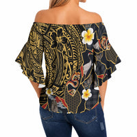 Hawaiian and Japanese Off Shoulder Wrap Waist Top Polynesian Tattoo with Japanese Culture Kintsugi Style LT03 - Polynesian Pride