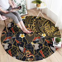 Hawaiian and Japanese Round Carpet Polynesian Tattoo with Japanese Culture Kintsugi Style LT03 - Polynesian Pride
