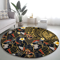 Hawaiian and Japanese Round Carpet Polynesian Tattoo with Japanese Culture Kintsugi Style LT03 - Polynesian Pride