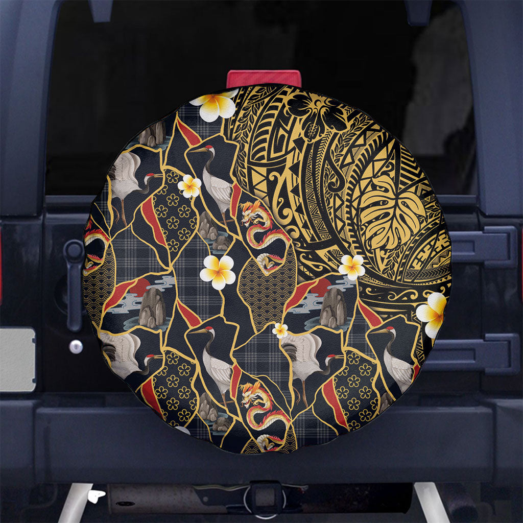 Hawaiian and Japanese Spare Tire Cover Polynesian Tattoo with Japanese Culture Kintsugi Style LT03 No hole Multicolor - Polynesian Pride