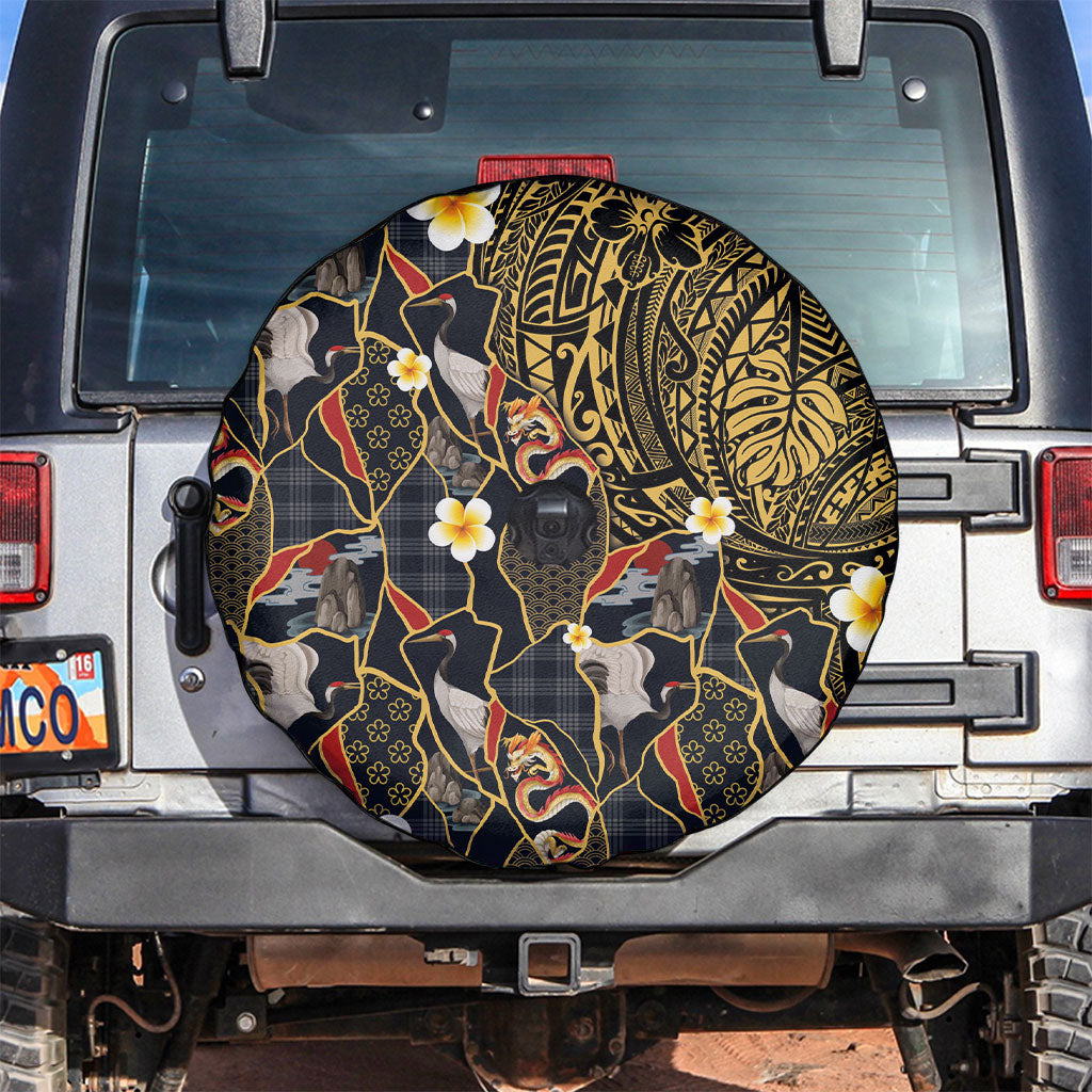 Hawaiian and Japanese Spare Tire Cover Polynesian Tattoo with Japanese Culture Kintsugi Style LT03 Multicolor - Polynesian Pride