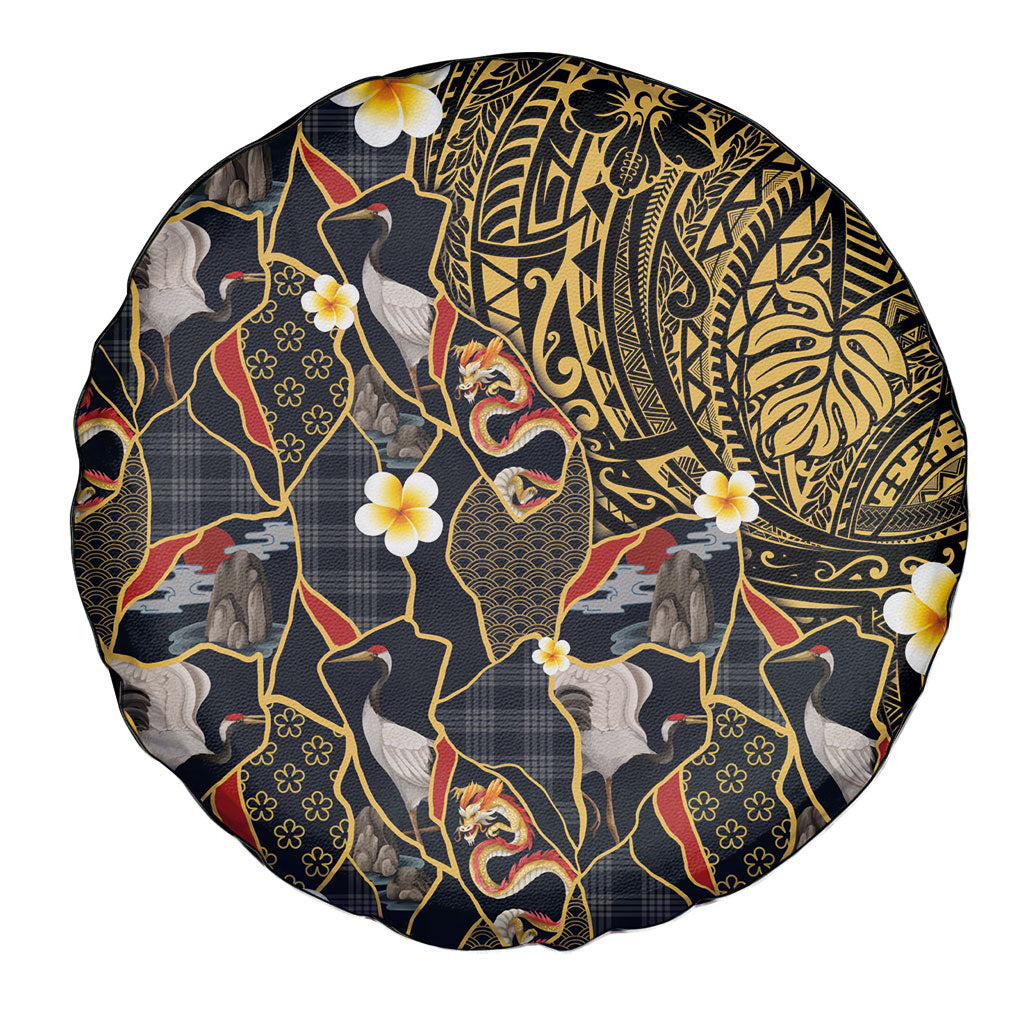 Hawaiian and Japanese Spare Tire Cover Polynesian Tattoo with Japanese Culture Kintsugi Style LT03 - Polynesian Pride